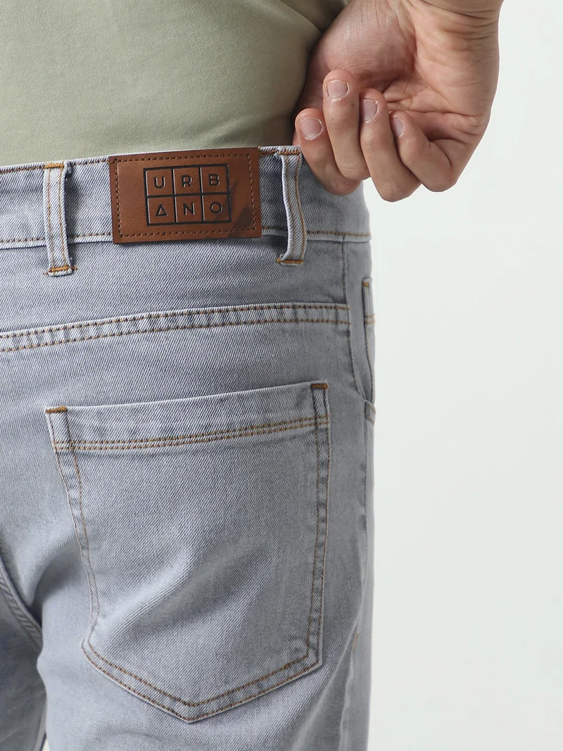 Urbano Fashion  Urbano Fashion Men's Light Grey Slim Fit Washed Denim Jeans Stretchable for Men | Best Price UAE